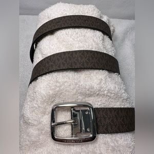 Michael Kors reversible faux-leather belt black/dark brown with silver buckle